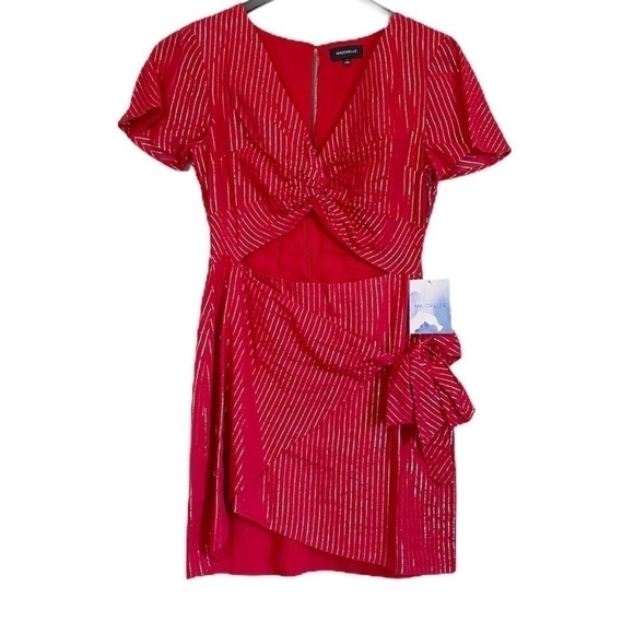 NWT MAJORELLE Evelyn Mini Dress Red Silver Striped - Picture 4 of 11